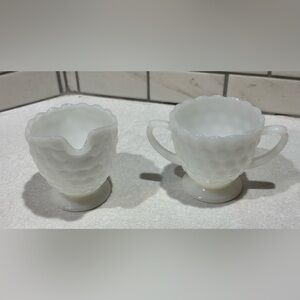 Vintage Mid Century Bubble Milk Glass Sugar and Cream Set-  Anchor Hocking - 6oz